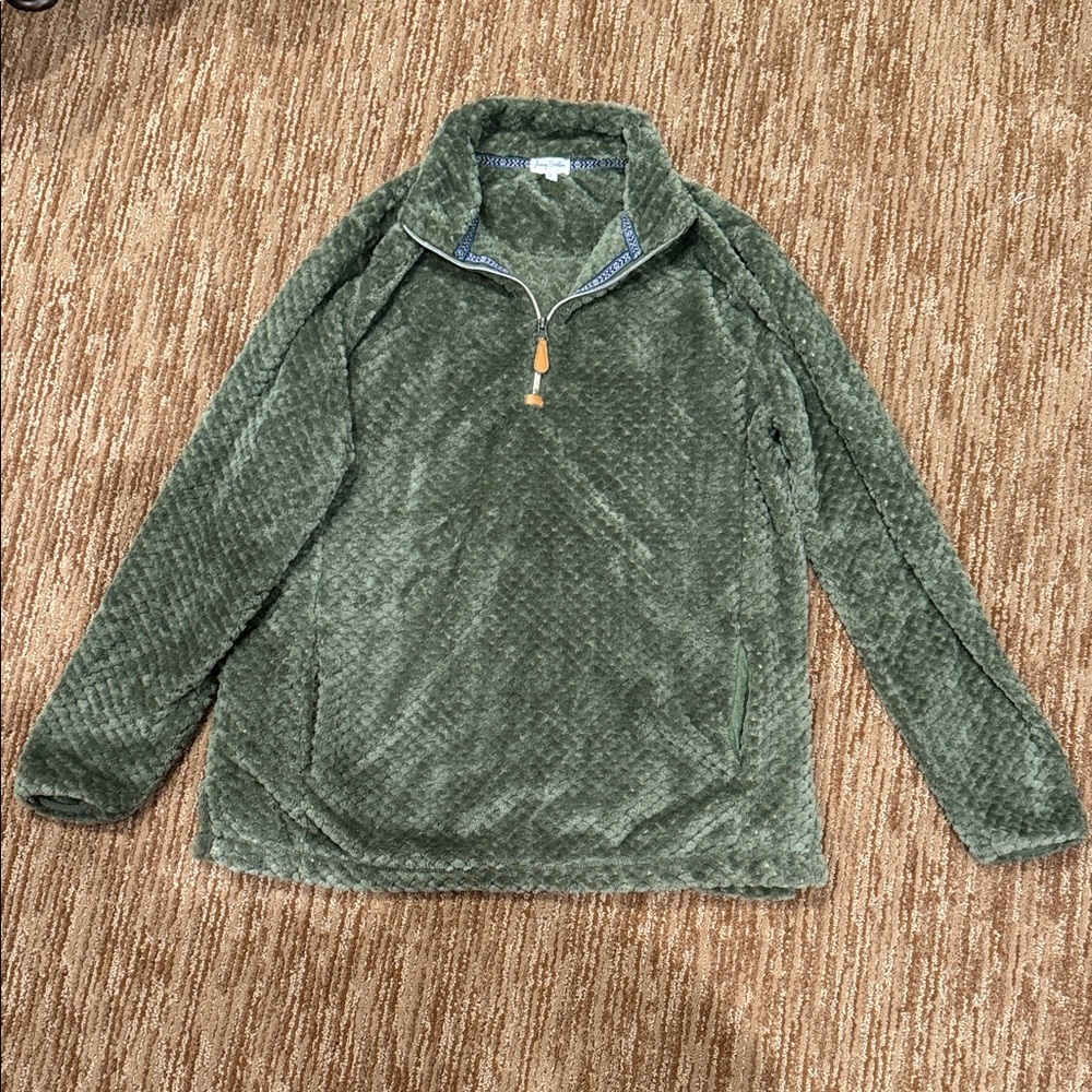 Men's Olive Green Plush Quarter-Zip Sweater